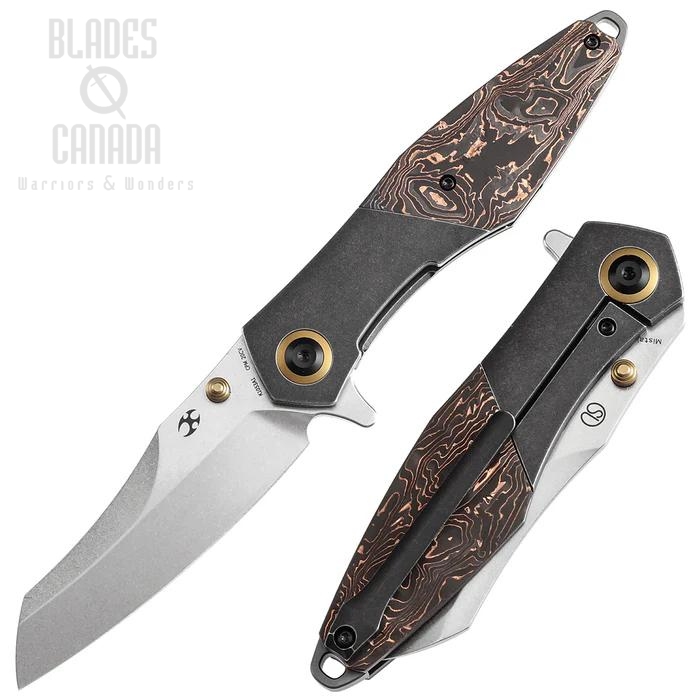 Kansept Flipper Framelock Knife, CPM 20CV Black SW, Carbon Fiber Copper, K1053A1