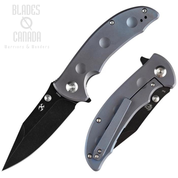 Kansept Rei Flipper Framelock Knife, CPM 20CV Black, Titanium Blue Ano, K1061A3