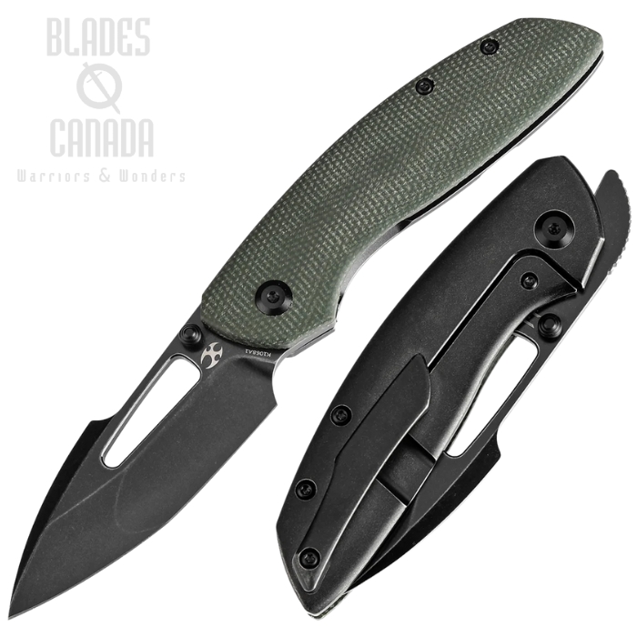 Kansept Link Flipper Framelock Knife, CPM 20CV Black, Micarta Green/Titanium Blackwash, K1068A1