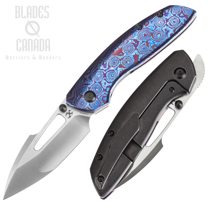 Kansept Link Flipper Framelock Knife, CPM 20CV Satin, Titanium Blackwash/Timascus, K1068A3