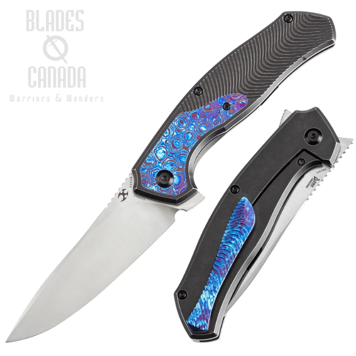 Kansept Havorn Flipper Framelock Knife, CPM S35VN Satin, Titanium Blackwash/Timascus, K1069A5