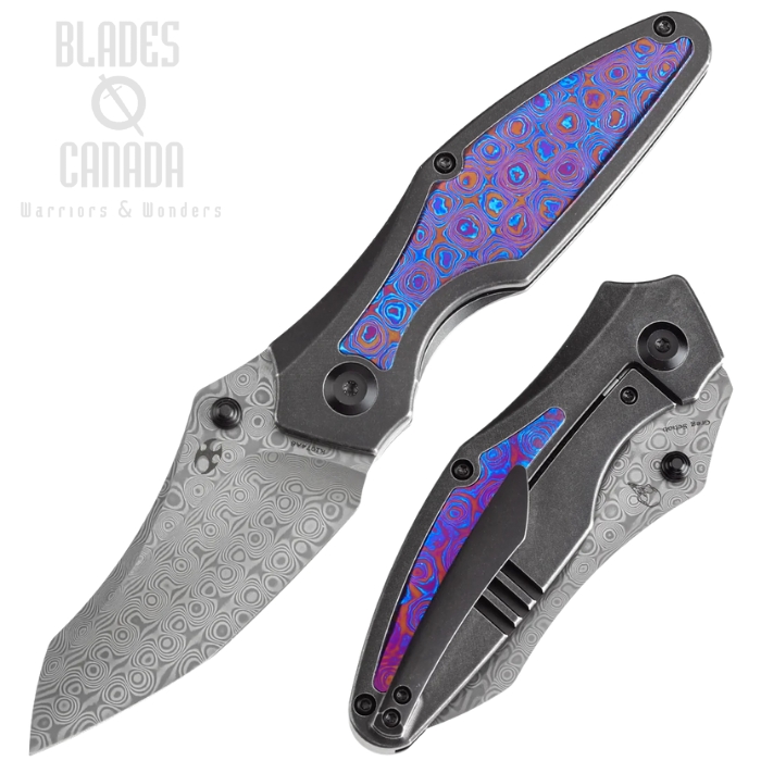 Kansept Baba Yaga Framelock Folding Knife, Damascus, Titanium Blackwash/Timascus, K1074A8