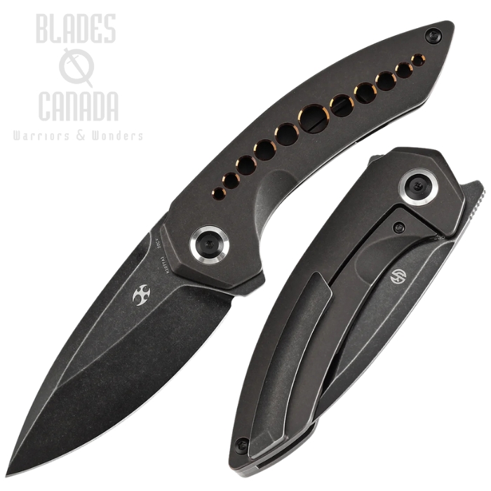 Kansept ODD 21 Flipper Framelock Knife, CPM 20CV Blackash, Titanium Blackwash w/Bronze Ano, K1077A1