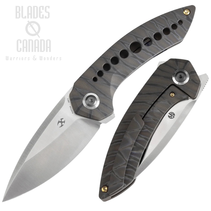 Kansept ODD 21 Flipper Framelock Knife, CPM 20CV SW, Titanium Tiger Stripe, K1077A4