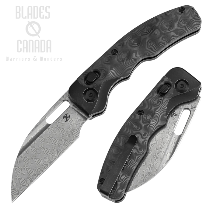 Kansept Vivid Crossbar Lock Folding Knife, Damascus, Titanium Blackwash/Carbon Fiber Rose, K1094V1