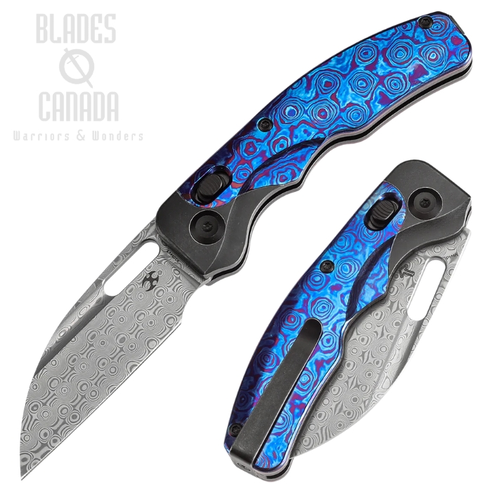 Kansept Vivid Crossbar Lock Folding Knife, Damascus, Titanium Blackwash/Timascus, K1094V5