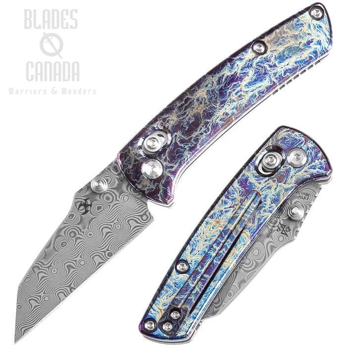 Kansept Little Main Street Folding Knife, Damascus, Titanium Lightning Strike, K2015V1