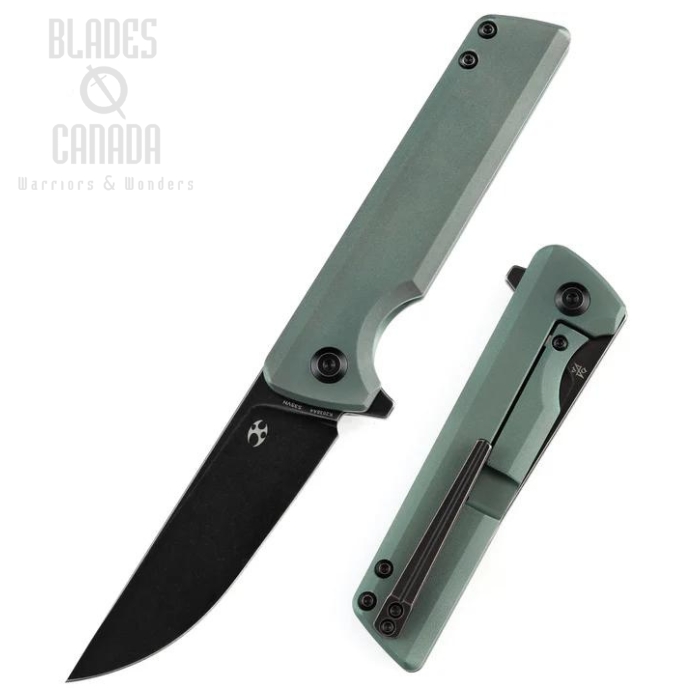 Kansept Anomaly Flipper Framelock Knife, CPM S35VN Black, Titanium Green Orange Peel, K2038A4