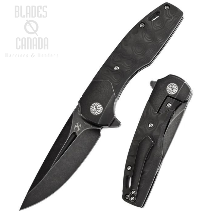 Kansept Cassowary Flipper Framelock Knife, CPM S35VN Black, Titanium/Carbon Fiber Black Rose, K2065B3