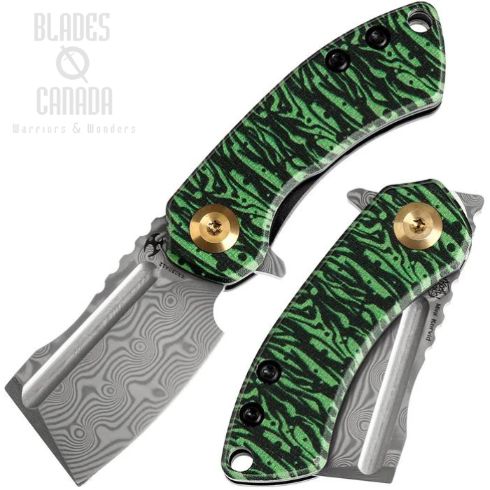 Kansept Mini Korvid Flipper Folding Knife, Damascus, G10 Watermelon Peel, K3030A12