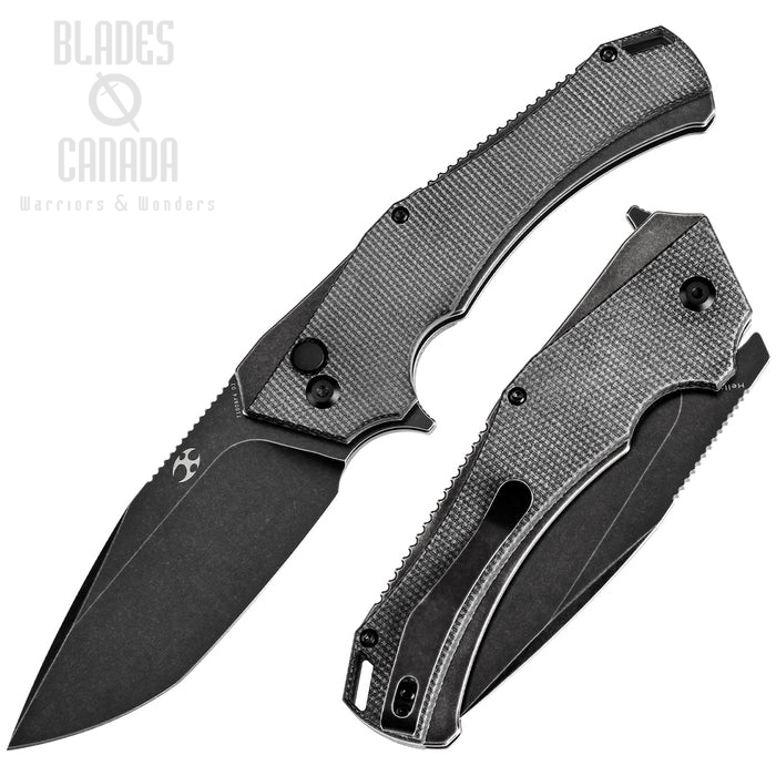 Kansept Hellx Flipper Button Lock Knife, D2 Black SW, Micarta Black, T1008F4