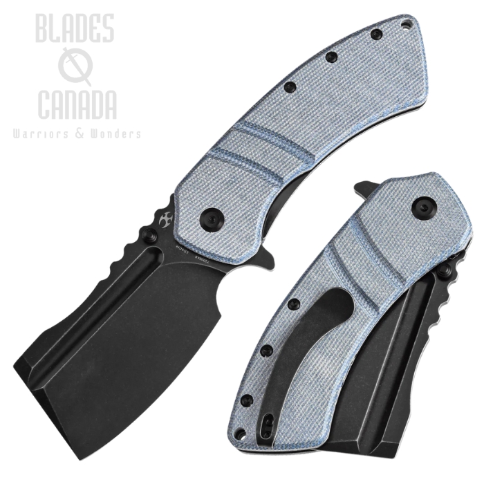 Kansept XL Korvid Flipper Folding Knife, 154CM Black, Micarta Blue, T1030A8