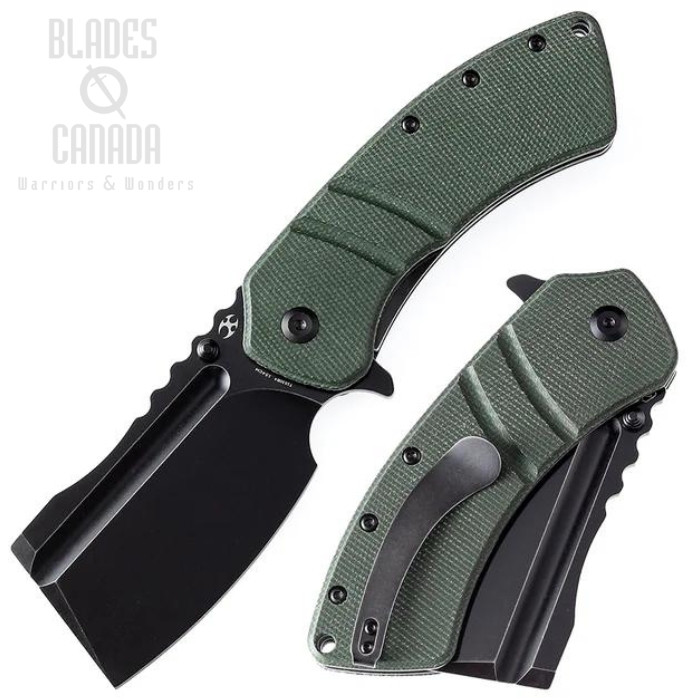 Kansept XL Korvid Flipper Folding Knife, 154CM Black, Micarta Green, T1030B4