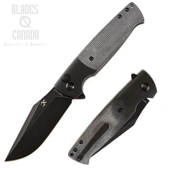 Kansept Shikari SBL Flipper Button Lock Knife, 154CM Black, Aluminum/Micarta Black, T2027B1