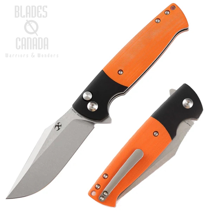 Kansept Shikari SBL Flipper Button Lock Knife, 154CM SW, Aluminum Black, G10 Orange, T2027B2