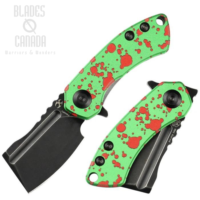 Kansept Mini Korvid Flipper Folding Knife, 154CM Black, Aluminum Zombie Green, T3030P1