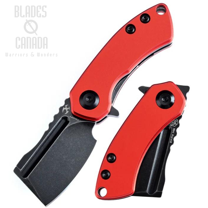 Kansept Mini Korvid Flipper Folding Knife, 154CM Black SW, Aluminum Red, T3030P3