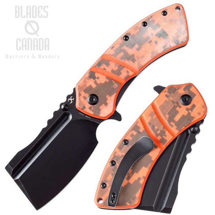 Kansept XL Korvid Flipper Folding Knife, 154CM Black, G10 Camoflauge Orange, T1030B3