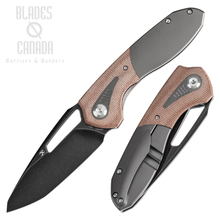 Kansept Thoth Folding Knife, CPM 20CV Blackwash, Titanium Gray/Micarta Brown, K1075T2