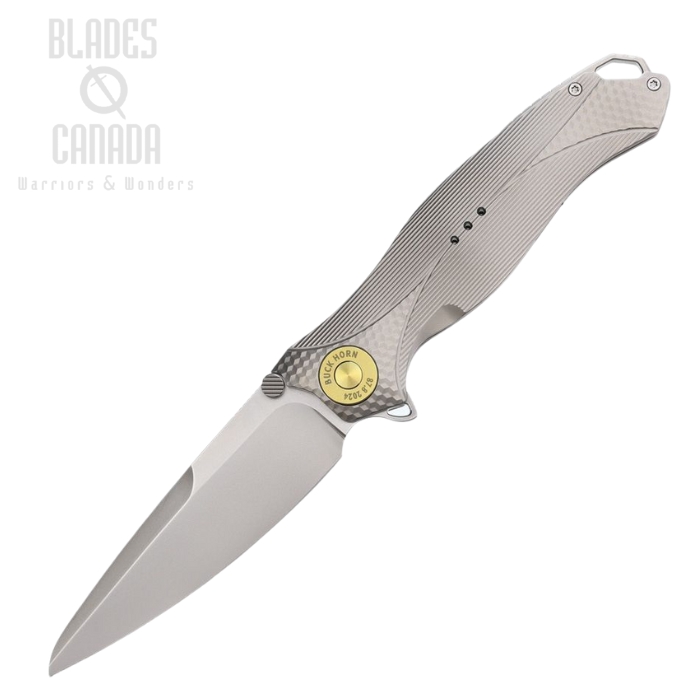 Karbon Buck Horn Flipper Folding Knife, S35VN Satin, Titanium, KARB118