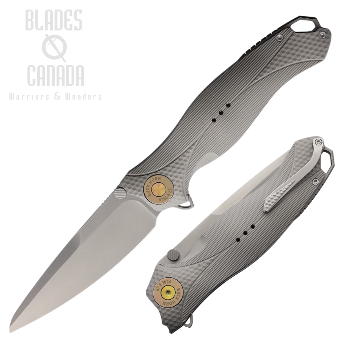 Karbon Buck Flipper Folding Knife, 14C28N Bead Blast, Aluminum Gray Textured, KARB119