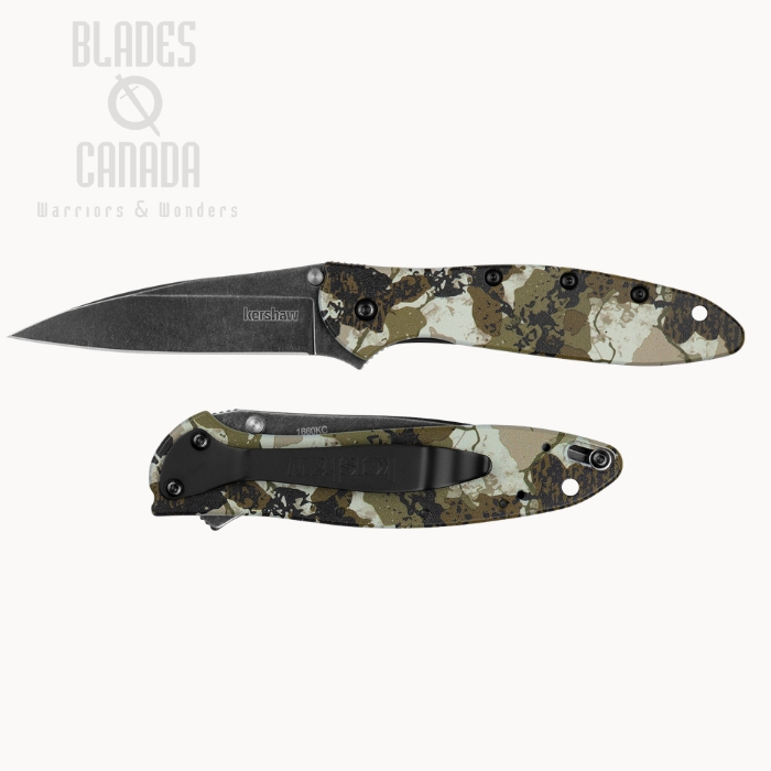 Kershaw Leek Flipper Folding Knife, 14C28N BlackWash, Aluminum Kings Camo, 1660KC (image for) Kershaw Leek Flipper Folding Knife, 14C28N BlackWash, Aluminum Kings Camo, 1660KC