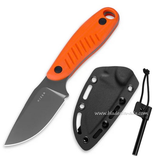 Kizer Hare Fixed Blade Knife, D2 Steel, G10 Handle Orange, Ki1077A1