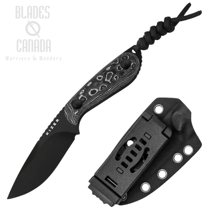 Kizer Buddy Fixed Blade Knife, M390 Black, Fat Carbon White Storm, 1081A9 Kizer Buddy Fixed Blade Knife, M390 Black, Fat Carbon White Storm, 1081A9