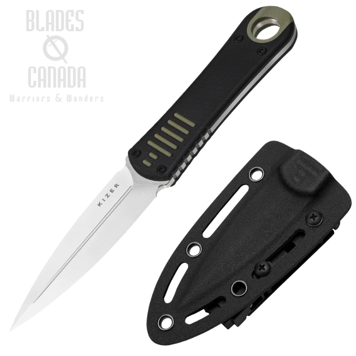 Kizer Hidden Agenda Fixed Blade Knife, AEB-L Blade, G10 Black/Green, 1083A2 Kizer Hidden Agenda Fixed Blade Knife, AEB-L Blade, G10 Black/Green, 1083A2