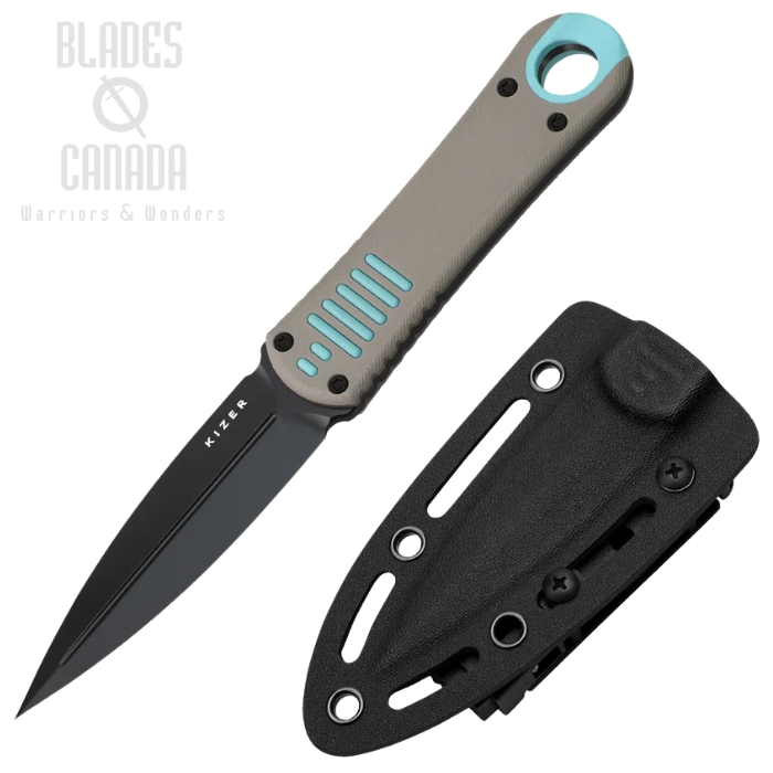 Kizer Hidden Agenda Fixed Blade Knife, AEB-L Black, G10 Grey/Blue, 1083A3 Kizer Hidden Agenda Fixed Blade Knife, AEB-L Black, G10 Grey/Blue, 1083A3