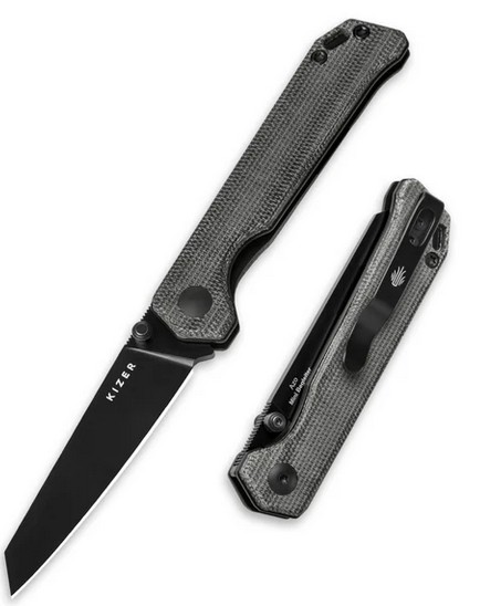 Kizer Mini Begleiter Reverse Tanto Folding Knife, Nitro-V, Micarta Handle, KIV3458RA1