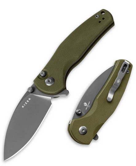 Kizer Mini Grouper Flipper Folding Knife, D2 Steel, G10, Button Linerlock, KIV3669A3