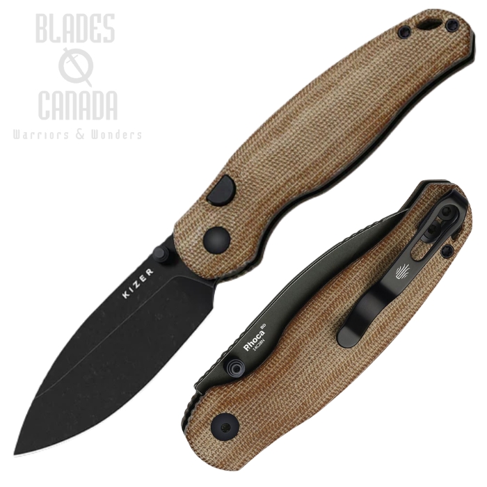 Kizer Phoca BD Button Lock Folding Knife, 14C28N Black, Norplex UltreX Micarta, V3781BDA1 (image for) Kizer Phoca BD Button Lock Folding Knife, 14C28N Black, Norplex UltreX Micarta, V3781BDA1