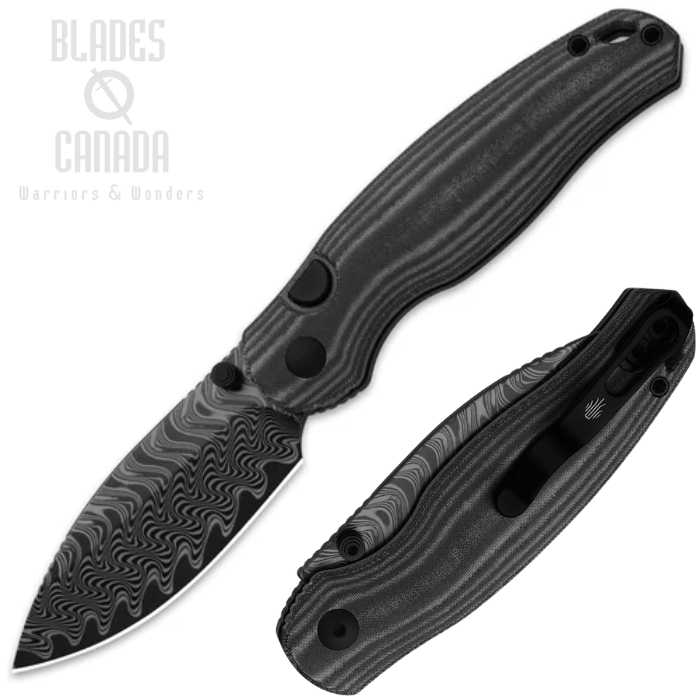 Kizer Phoca BD Button Lock Folding Knife, Damascus Acid Washed, Norplex UltreX Micarta Black, V3781BDA3 (image for) Kizer Phoca BD Button Lock Folding Knife, Damascus Acid Washed, Norplex UltreX Micarta Black, V3781BDA3