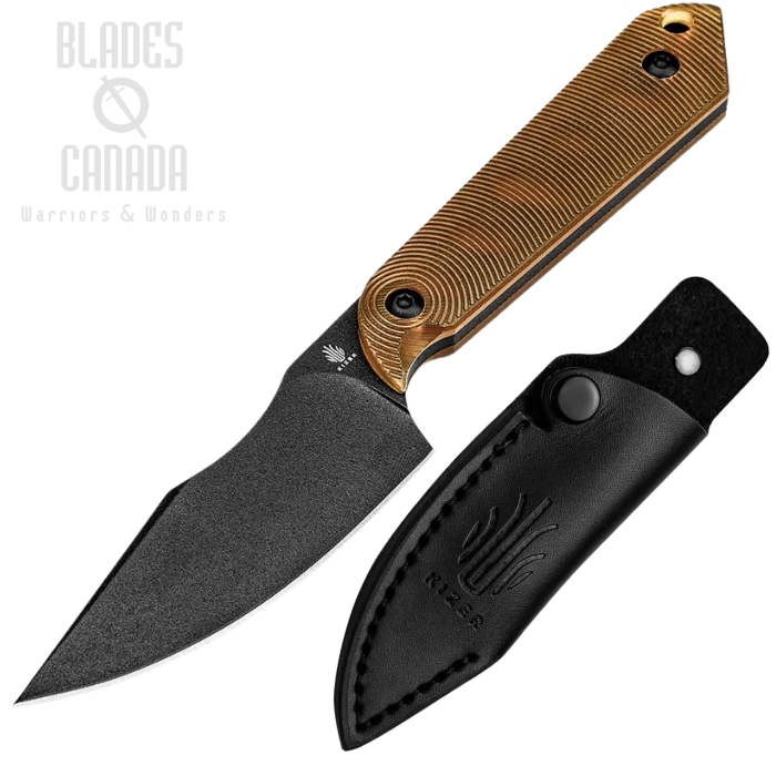 Kizer Harpoon Mini Fixed Blade Knife, CPM 3V Black, PEI Handle, Carbon Fiber Neck Sheath, KI1040S5