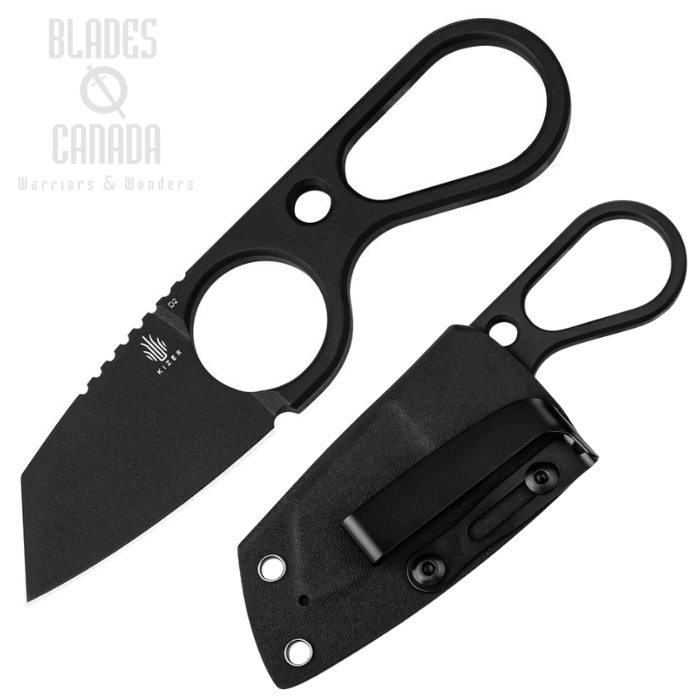 Kizer Bowtie Fixed Blade Neck Knife, D2 Black Stonewash, Kydex Black Sheath, KI1061A2