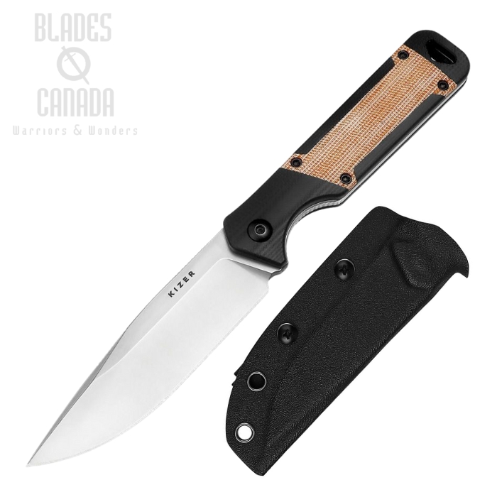 Kizer Militaw Fixed Blade Knife, Nitro-V Bead Blast, G10 Black/Micarta Natural, KI1067A2