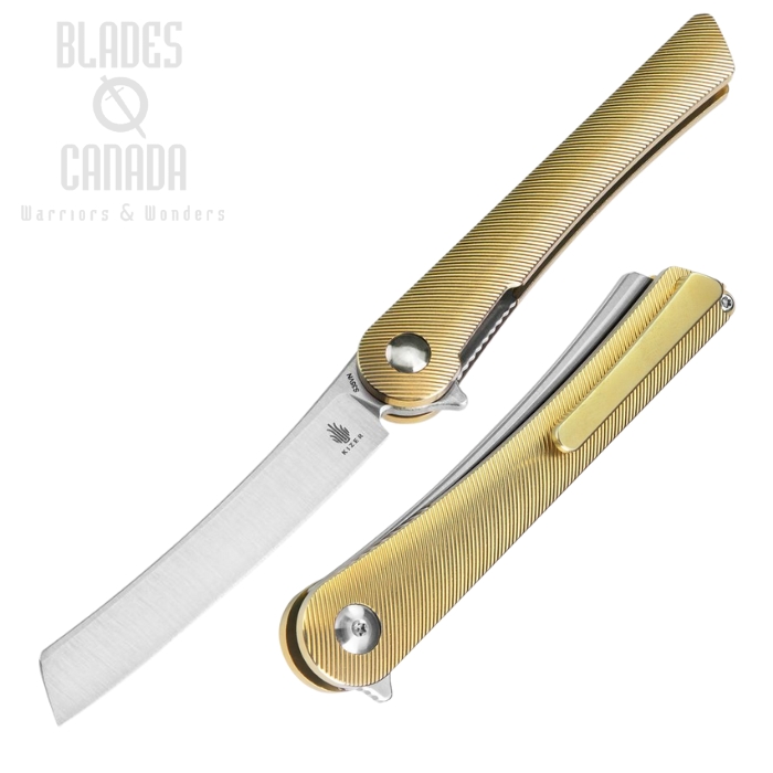 Kizer Mercury Flipper Folding Knife, S35VN Satin, Titanium Gold, 3645A1