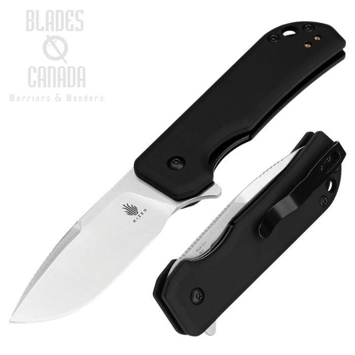Kizer Nice Guy Flipper Folding Knife, Nitro-V Satin, Aluminum Black, V3011A2