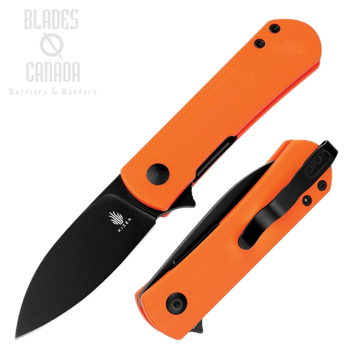 Kizer Yorkie Flipper Folding Knife, Nitro-V Black, G10 Orange, V3525A2