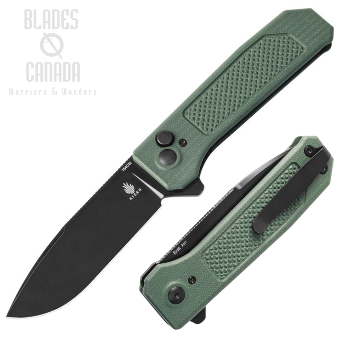 Kizer Brat Flipper Button lock Knife, 154CM Black, G10 OD Green, KIV3630C2