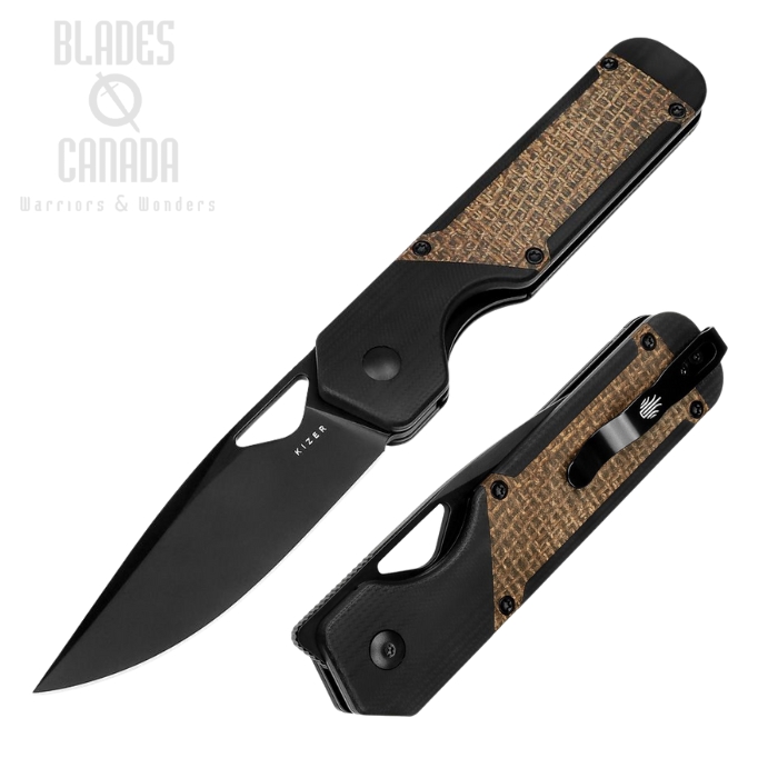 Kizer Militaw Framelock Folding Knife, Nitro-V Black SW, G10 Black/Micarta Green, V3634A1