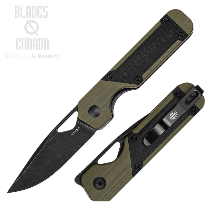 Kizer Mini Militaw Framelock Folding Knife, Nitro-V Black, G10 Green/Micarta Black, V3634SA5