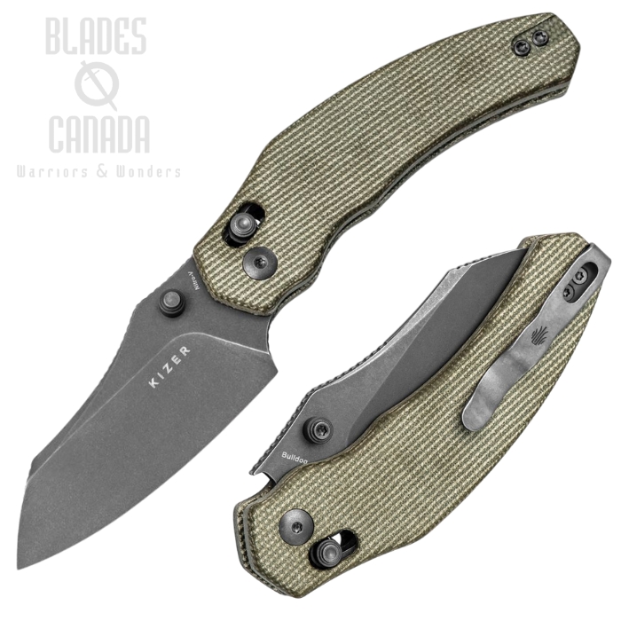 Kizer Bulldog Clutch Lock Folding Knife, Nitro-V Black SW, Micarta Green, KIV3672A3 Kizer Bulldog Clutch Lock Folding Knife, Nitro-V Black SW, Micarta Green, KIV3672A3