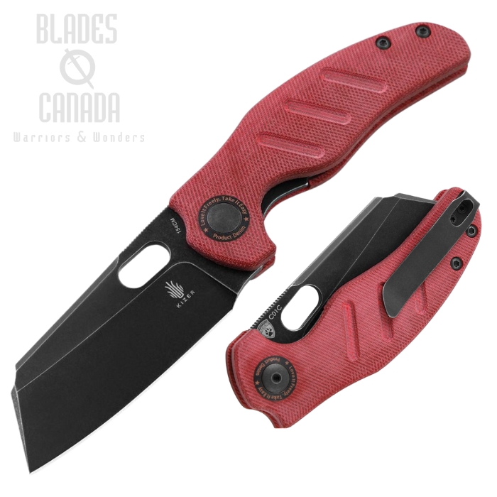 Kizer C01C Folding Knife, 154CM Black SW, Micarta Red Denim, V4488C4