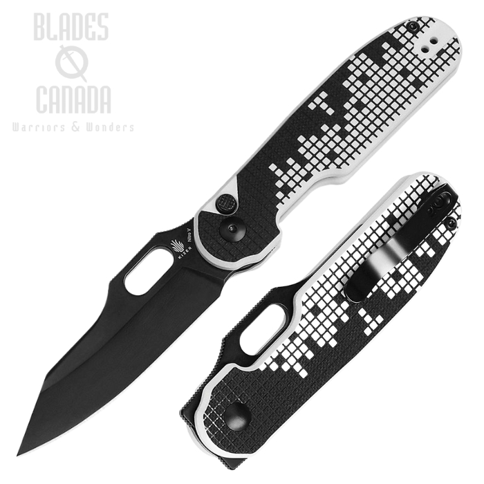 Kizer Cormorant Button Lock Folding Knife, Nitro-V Black, G10 White/Black Retro Gaming, KIV4562A1