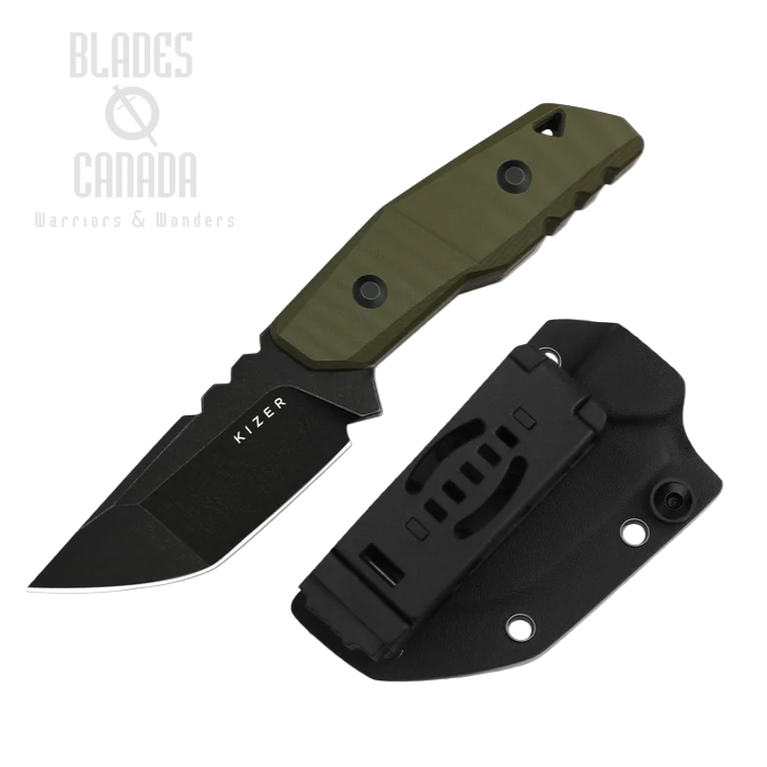 Kizer Quartz Fixed Blade Knife, AEB-L Black SW, G10 Olive Green, 1086A1 Kizer Quartz Fixed Blade Knife, AEB-L Black SW, G10 Olive Green, 1086A1