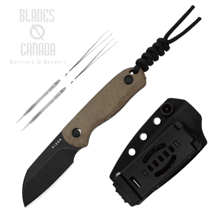 Kizer Drop Bear Fix Fixed Blade Knife, AEB-L Black SW, Micarta Brown, Kydex Sheath, 1093A2 Kizer Drop Bear Fix Fixed Blade Knife, AEB-L Black SW, Micarta Brown, Kydex Sheath, 1093A2