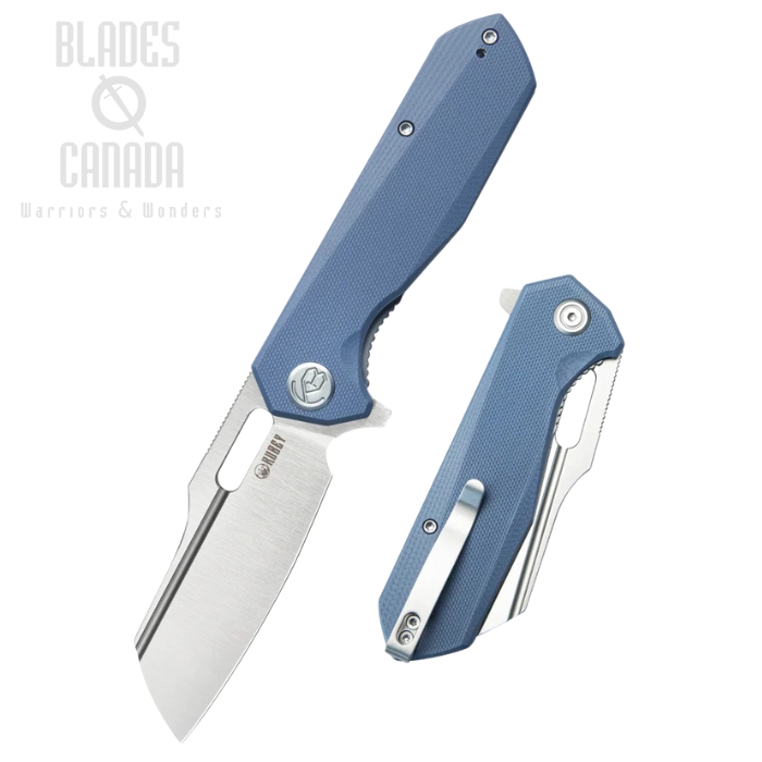 Kubey Atlas Flipper Folding Knife, 14C28N Satin, G10 Blue, KU328H