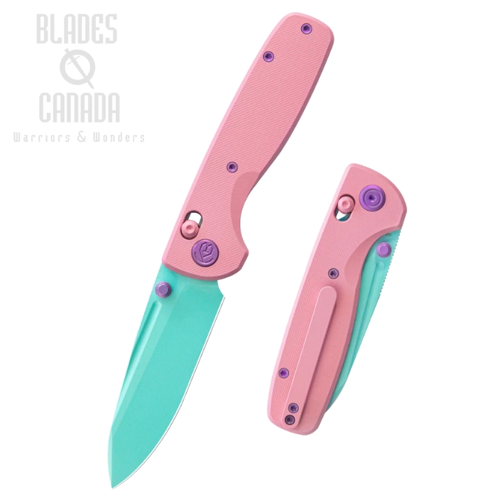 Kubey Bluff Crossbar Lock Folding Knife, S35VN Blue, Titanium Pink, KB383D